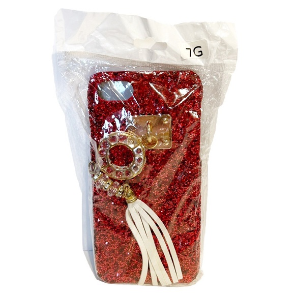 Sparkly Red Glitter Cell Phone Case iPhone 7 7G Gold Rhinestone Finger Ring Hold - Picture 7 of 7